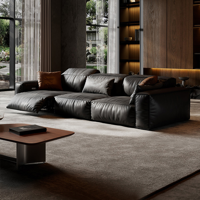意式极简豆腐块电动功能真皮沙发