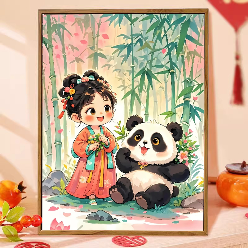 大熊猫柿柿如意数字油画DIY