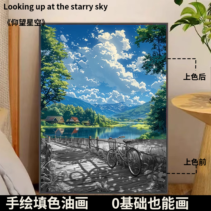 diy手工数字油画仰望天空手工填色无聊解闷油彩客厅卧室装饰画图片