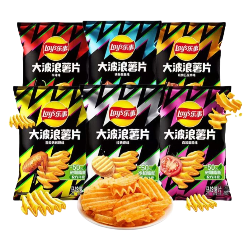 乐事大波浪薯片鱿鱼鸡翅6袋组合
