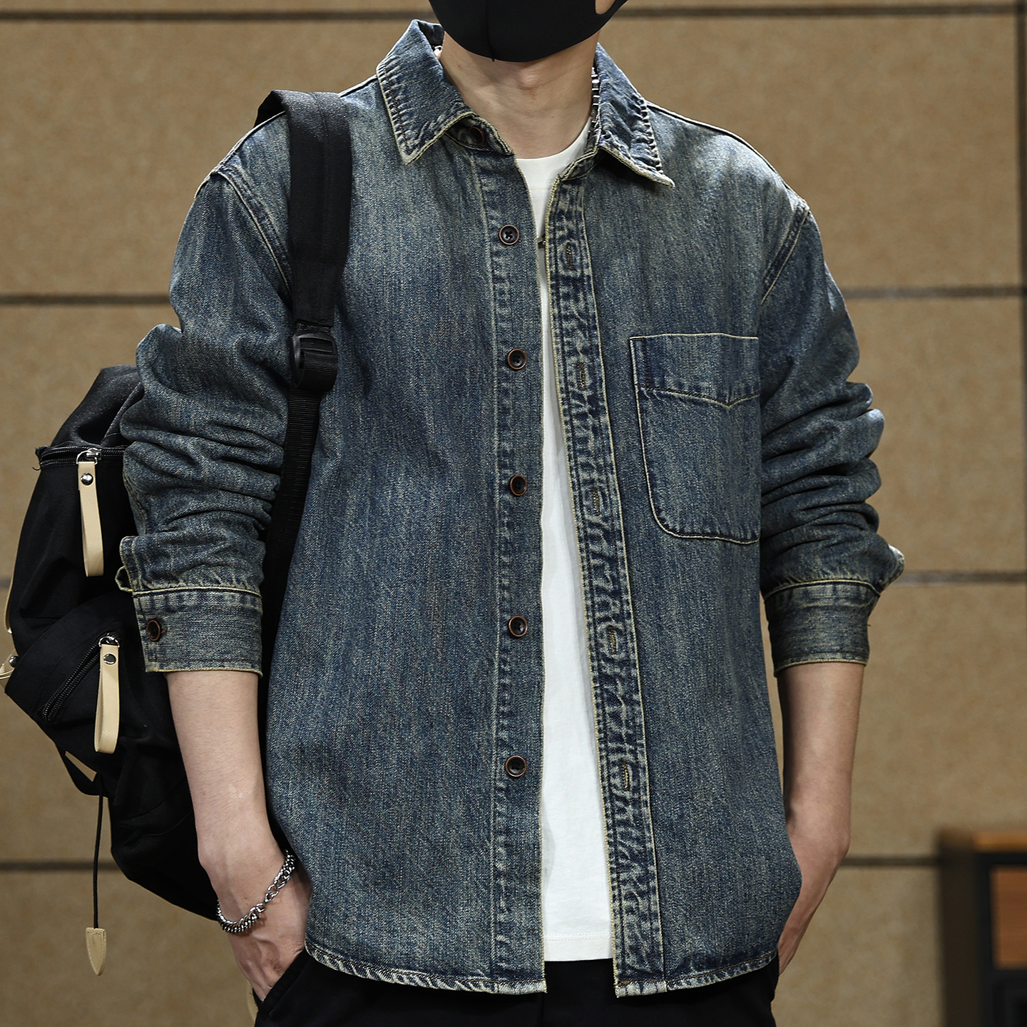 【美式工装水洗牛仔外套男秋季】