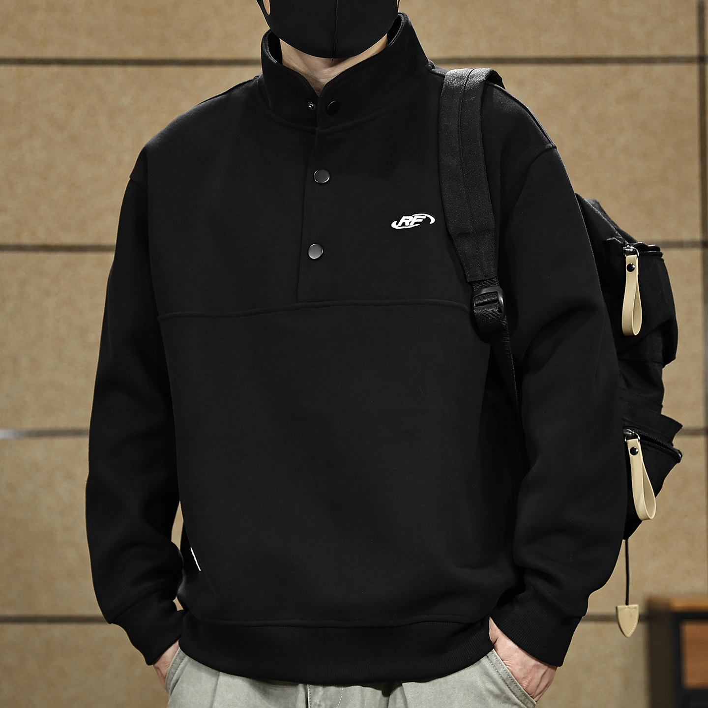 【重磅加绒半开襟立领卫衣男】