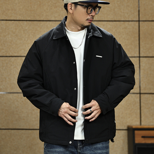 90鸭绒美式复古轻薄款羽绒服男士冬季教练夹克羽绒服潮牌翻领外套