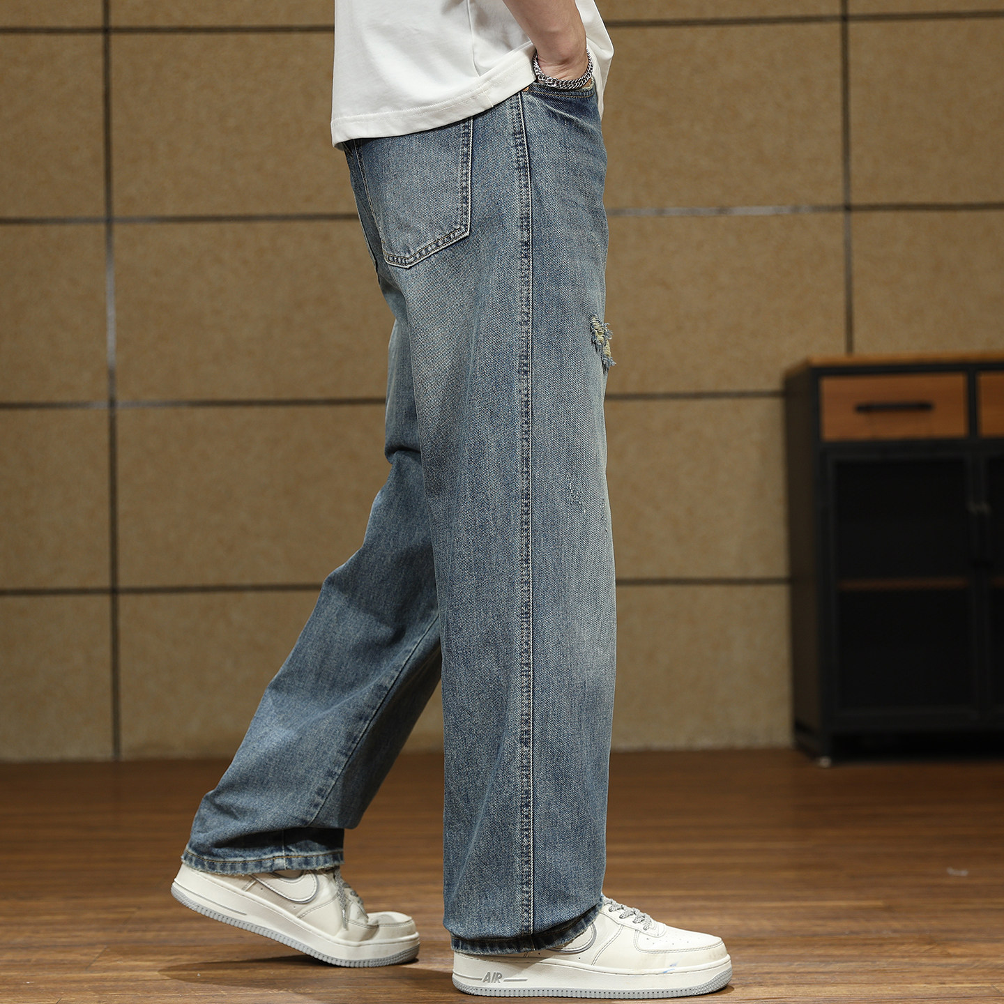 莱赛尔天丝牛仔裤男夏季新款美式潮流复古破洞直筒裤宽松阔腿长裤,男装,牛仔裤,淘宝优惠券,粉丝福利购,淘宝优惠卷