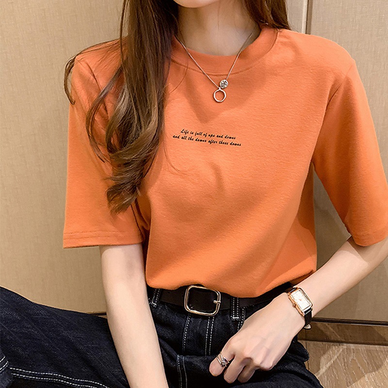 【商场同款】韩版夏季宽松圆领短袖T恤女字母印花女式上衣学生打