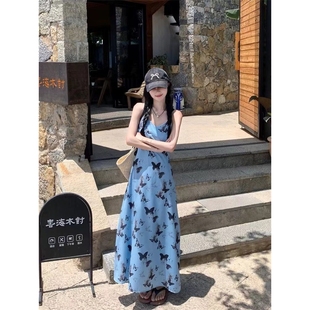 吊带连衣裙子夏季 做法＋隐形拉链 商场同款 女显瘦海边 原版