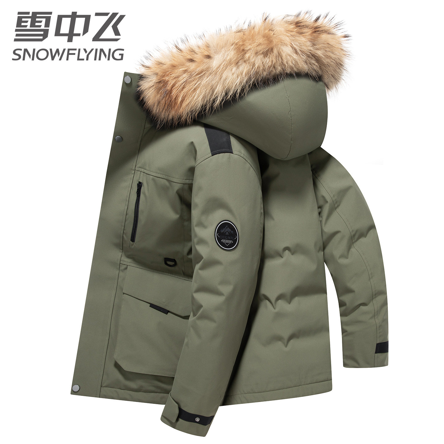 雪中飞连帽羽绒服男款工装派克服