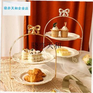 l式金属点心架金色三层甜品台展示架F下午茶水果零食盘冷餐盘茶歇