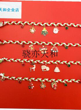 l物圣诞节日卡通j项圈猫咪狗项链红色绿色可爱装饰品水钻无声编绳