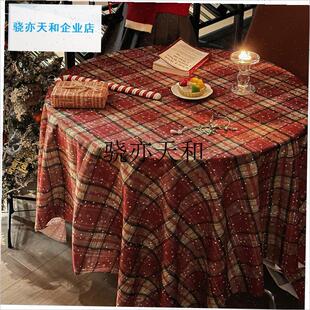 l诞桌布红格子氛围餐桌布轻奢高级感客厅茶几布S圣诞装饰场景布置