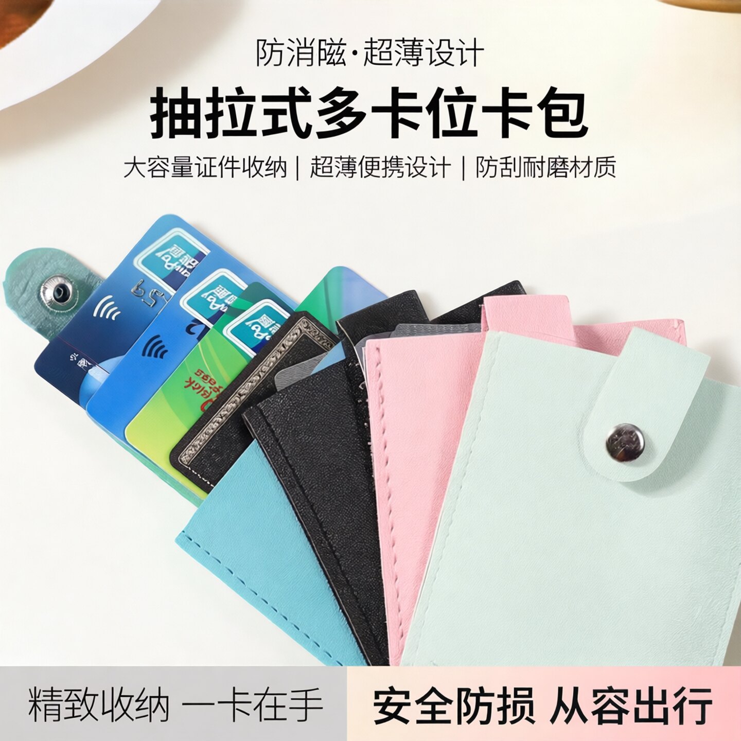防消磁小巧超薄卡夹抽拉式多卡位证件套卡包大容量身份证银行卡套