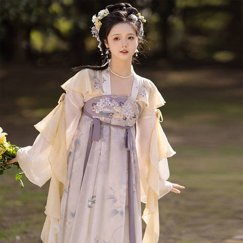 极速远山乔汉服女春季唐制汉元素齐N胸裙三色绣花洋装