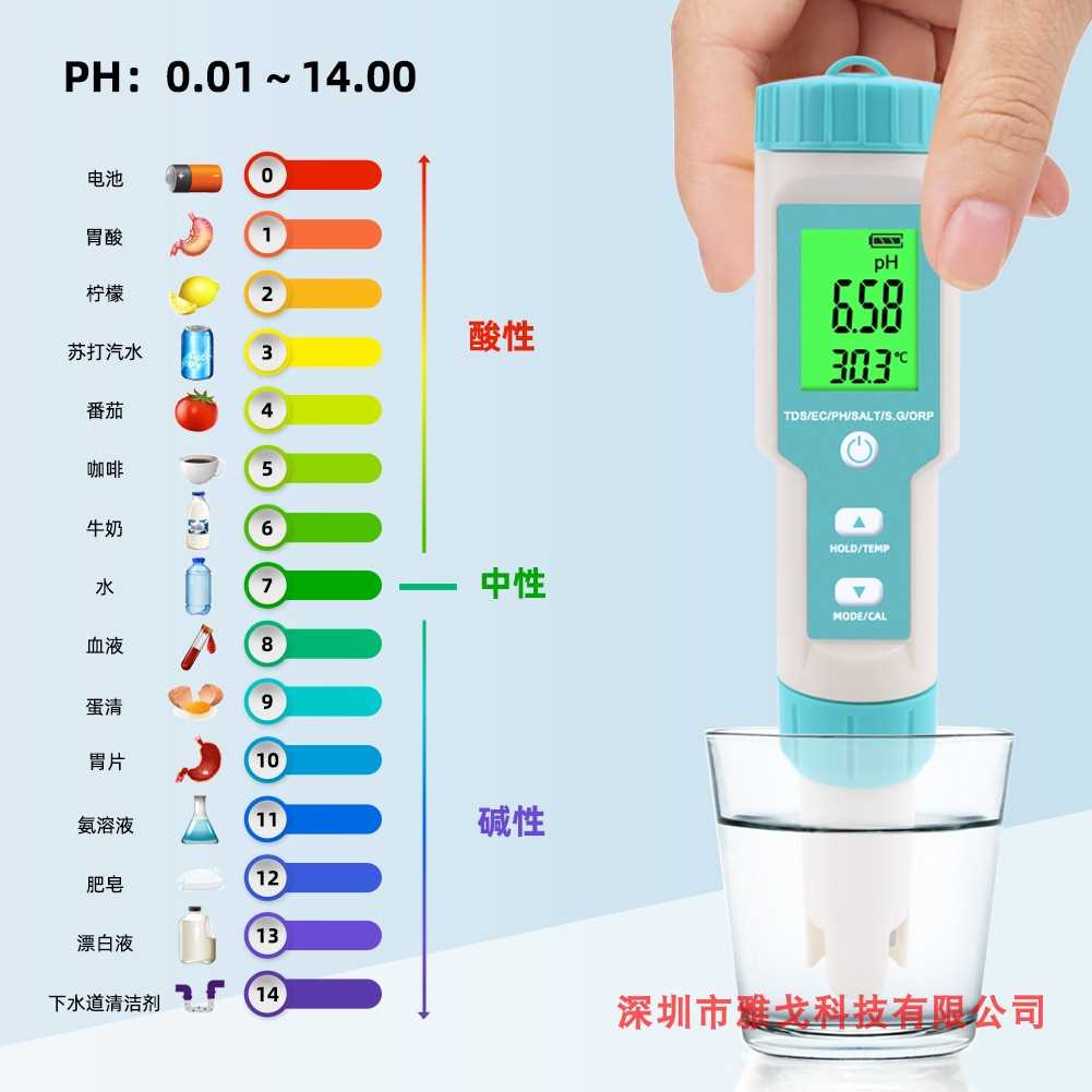 极速新款可携式七合一水质检测t仪盐度计/PH计/TDS/EC/ORP海水比