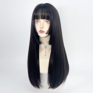 极速水母头假发公主切姬发s女长发黑长直黑色日式女仆全头套lolit