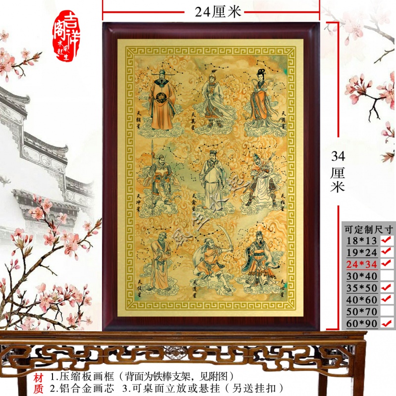 极速奇门九星画像神像摆件  奇门遁甲人P物画  天时九星图