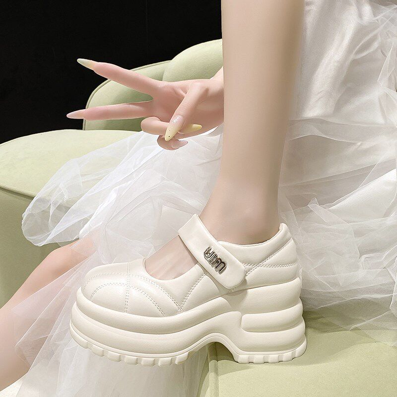 新品9cm主婚纱神器松糕魔术贴A厚底增高玛丽珍婚鞋女不累脚结婚新