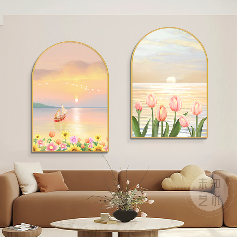 极速北欧ins风景挂画拱形法式客厅卧室床头装饰画U花卉系壁画摆画图片