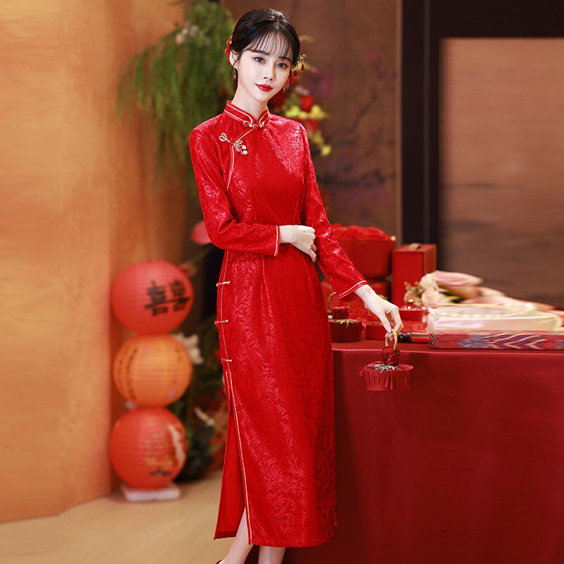 新品大码胖mm红色结o婚礼服新中式改良旗袍敬酒服新娘订婚婚礼连