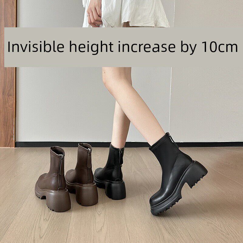 新品厚底马丁靴女2026秋女款新款英F伦风内增高短靴爆款高跟弹力