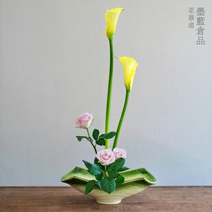 极速日本进口f陶瓷池坊大花盘 日式简约手作船型花盆花器器皿桌面