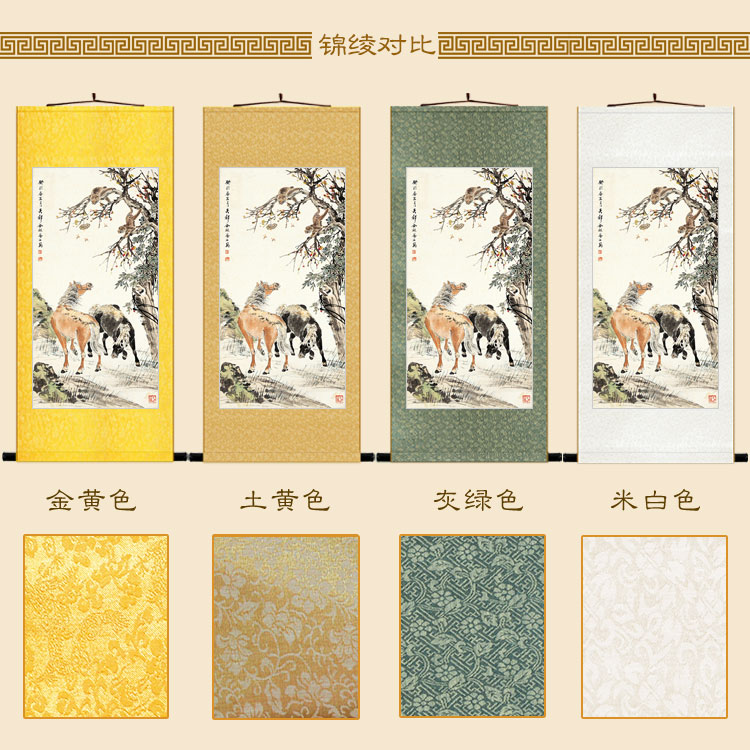 极速马上封侯图 猴子蜜蜂马动x物风水画 绢布卷轴挂画装饰画定制图片