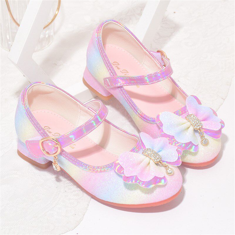 新品儿童a高跟水晶鞋小女孩公主鞋学生表演出礼服鞋中大童彩虹鞋