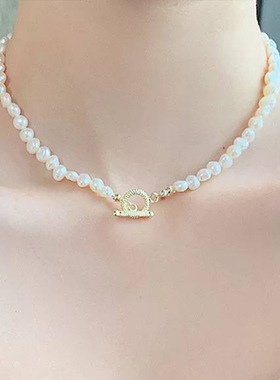 极速天然淡水f珍珠项炼女2023年新款OT扣异形珍珠锁骨链复古气质