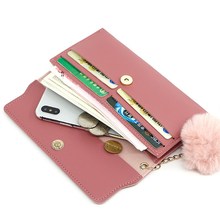 极速New Fashihonable Women Long Wallets Pure Color Wool Ball