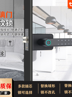 极速极窄隔断型材单层玻璃门指纹密码解锁涂鸦apSp远程蓝牙把手智