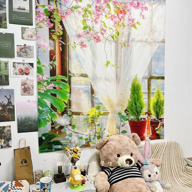 极速春满窗e台背景布 卧室床头风景挂布租房改造宿舍装饰墙布ins
