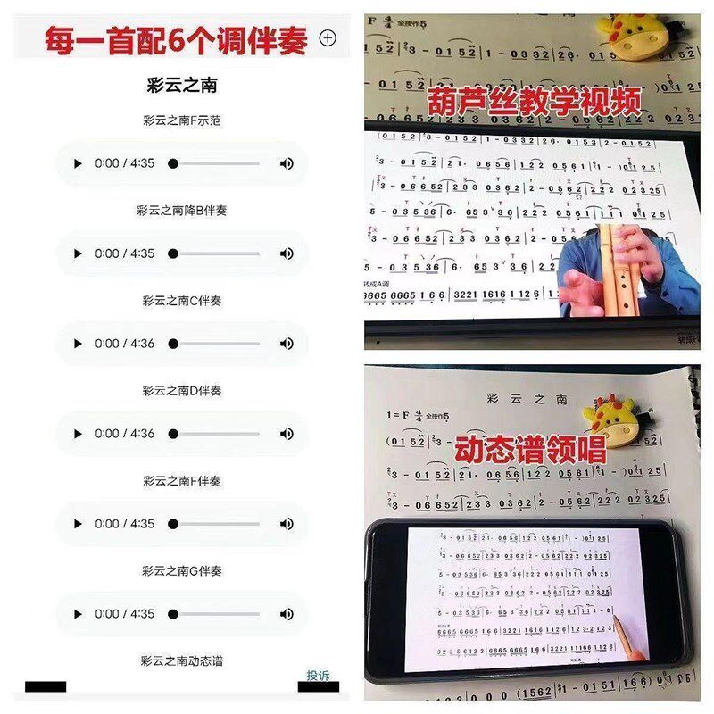 新品葫芦丝曲f谱有声动态简谱曲集120首葫芦丝自学入门教程配伴奏