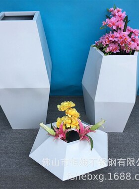极速室内金属菱形m组合花盆 不锈钢白色烤漆几何形花盆 可镀色