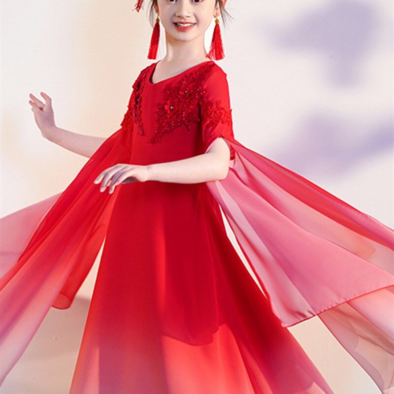 极速新款儿童古筝演出服中国风钢琴二胡表演M服仙女款服装气质水