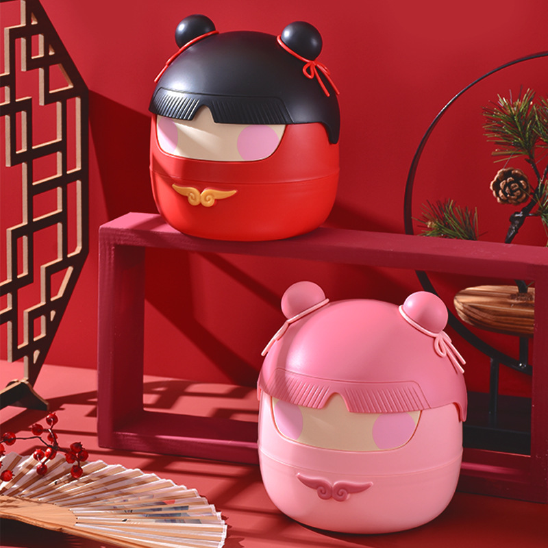 中国风娜吒家用桌面带盖垃圾桶