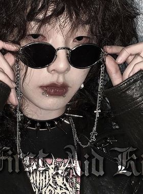 个性复古朋克嘻哈墨镜暗黑系十字架带不锈钢眼镜链男女炫酷太