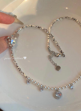 闪锆碎银子珍珠choker颈链