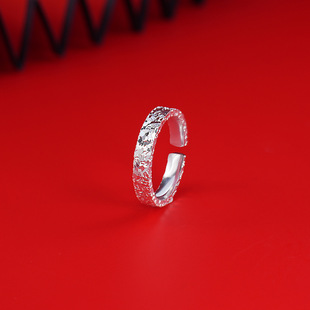 s9999纯银实心碎冰冰戒指女小众设计轻奢开口闭口ins风锤纹指环