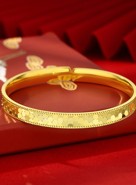 足银9999电金龙鳞凹面银手镯女纯银年轻款实心新中式开口式银镯子