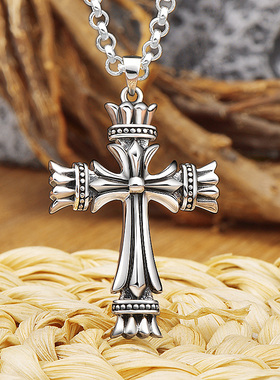 s999纯银吊坠潮男款十字架项链女生高街平安挂坠时尚网红款送礼物
