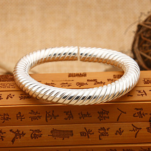 传承7股麻花S999纯银手镯经典复古马蹄形复古绞丝开口男女银饰品