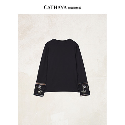 CATHAYA/凯喜雅长袖上衣女士舒适优雅女士新款圆领FLK2FOJM777