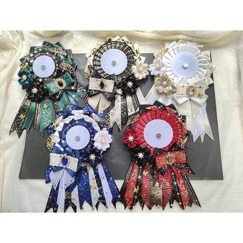 华丽拖尾吧唧托58mm徽章谷美装饰道具玫瑰蝴蝶结黑红色金色深蓝色