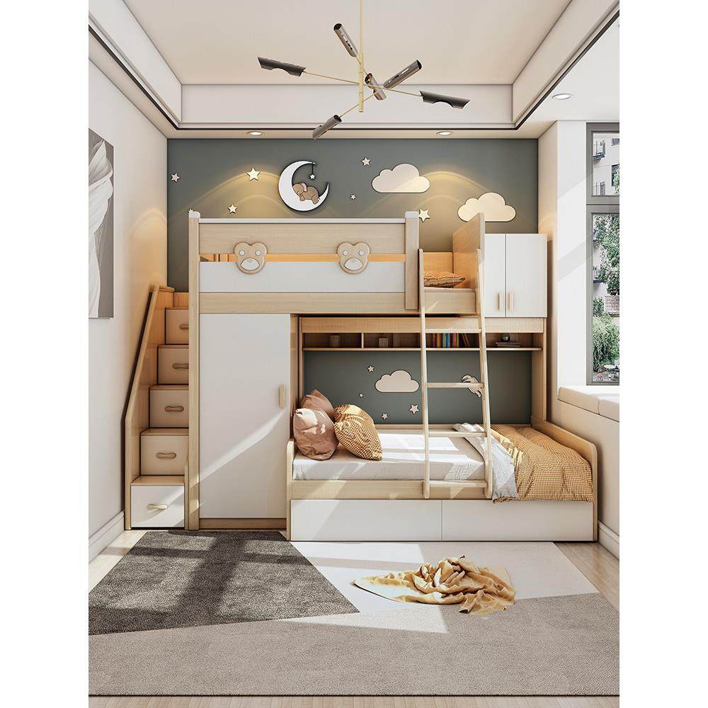 交错式上下床带衣柜小户型上下铺儿童床多功能高低床错位型子母床,住宅家具,高低/子母床,淘宝优惠券,粉丝福利购,淘宝优惠卷