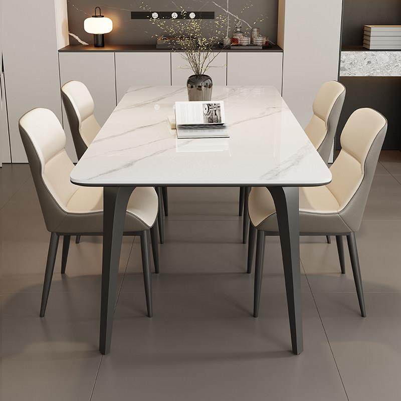 岩板餐桌椅组合家用小户型长方形现代简约轻奢亮光纯白吃饭桌,住宅家具,岩板餐桌,淘宝优惠券,粉丝福利购,淘宝优惠卷