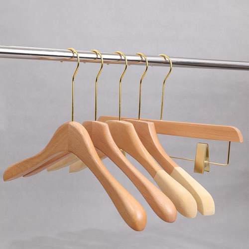 服装店专用女装榉木清漆植绒实木衣架衣挂裤夹防滑衣架裤夹裤架