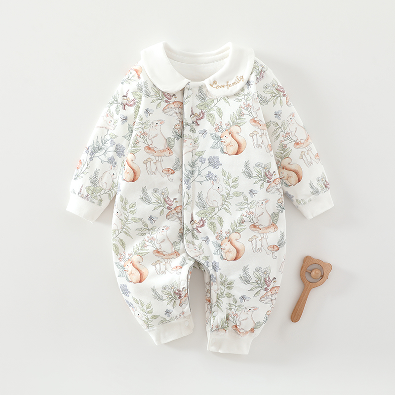婴儿秋冬连体衣无骨A类纯棉60g棉家居服保暖新生儿衣服哈衣