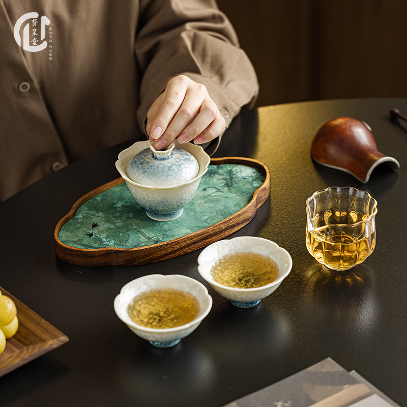 贤呈堂 结晶釉功夫茶具套装 窑变便携包盖碗一壶两杯户外快客杯小