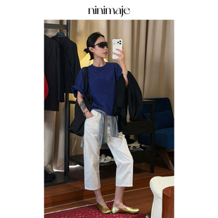 裤 全棉重工设计剪裁水洗经典 子 女春季 NANBEIBEI南北贝白色牛仔裤