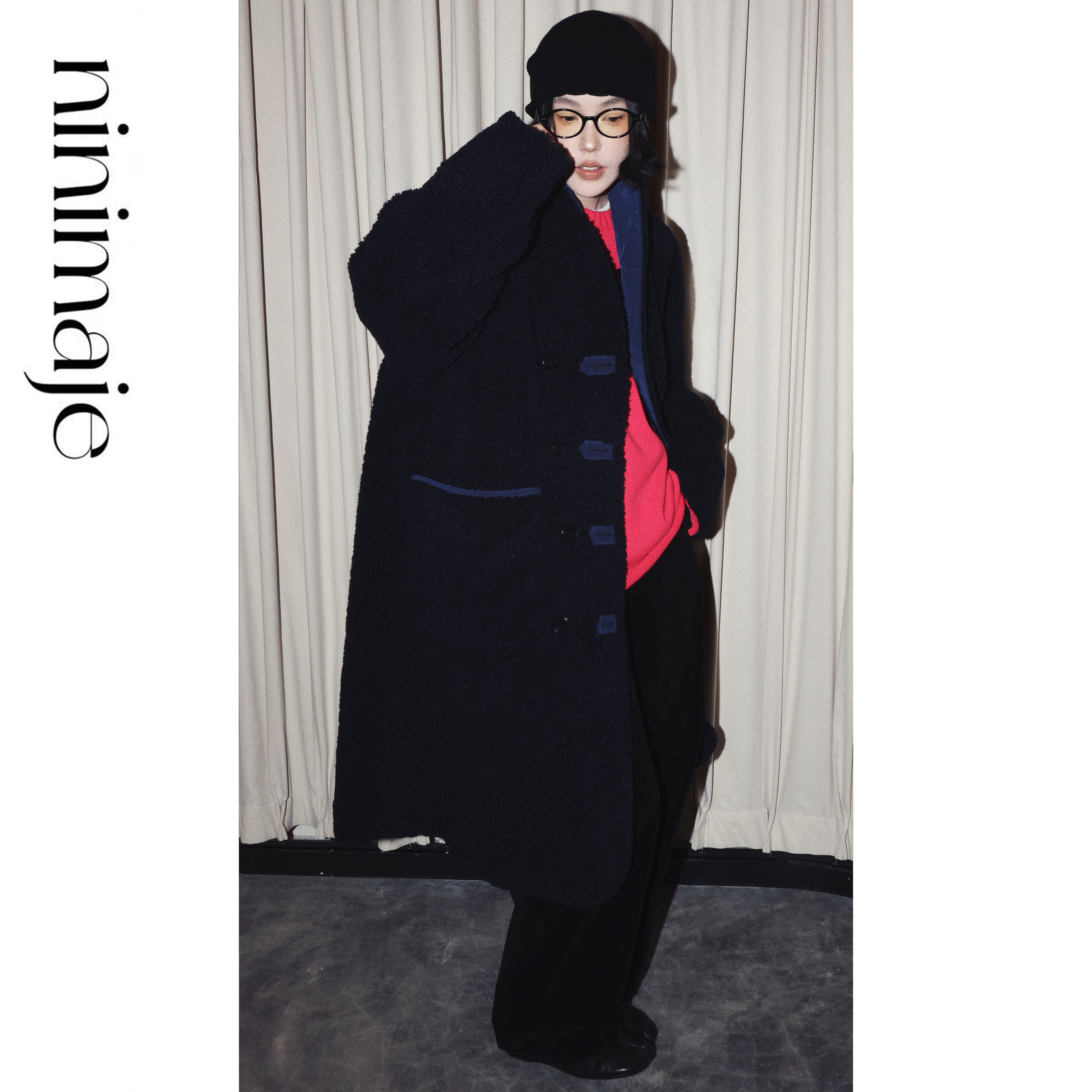 南北贝'双面棉服大衣'极简简约设计感翻领秋冬新款好穿显瘦上衣女