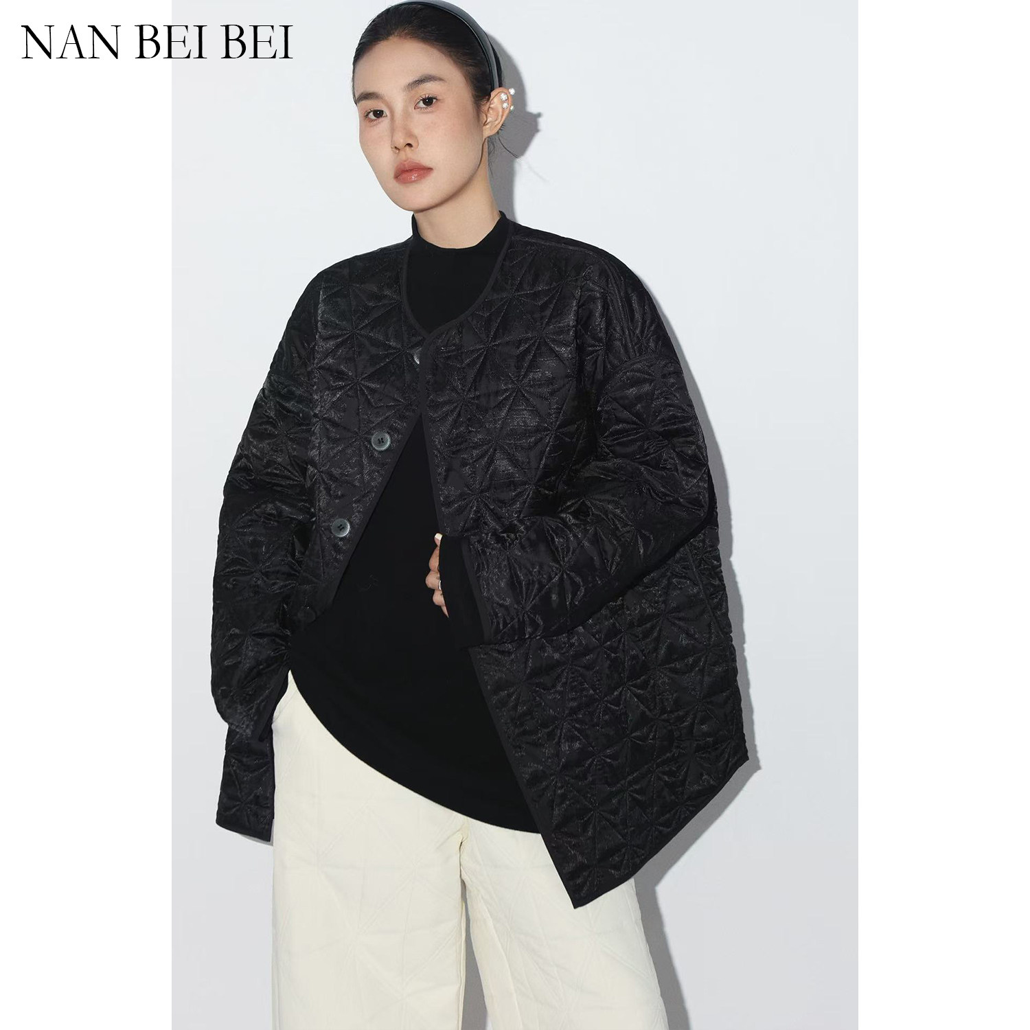 NANBEIBEI现货/【南北贝】‘压花棉服’秋冬季两面穿菱格纹短款棉